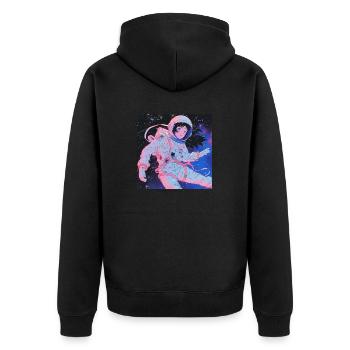 80er Jahre Anime Mädchen beruhigender hochwertiger Modedruck - Unisex Premium Bio Zip Hoodie - Schwarz - Hinten - Nico (187cm)