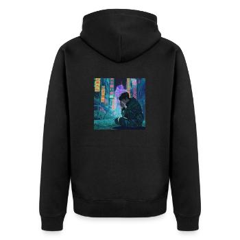 80er Jahre Anime Mädchen beruhigender hochwertiger Modedruck - Unisex Premium Bio Zip Hoodie - Schwarz - Hinten - Nico (187cm)