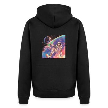 80er Jahre Anime Mädchen beruhigender hochwertiger Modedruck - Unisex Premium Bio Zip Hoodie - Schwarz - Hinten - Nico (187cm)