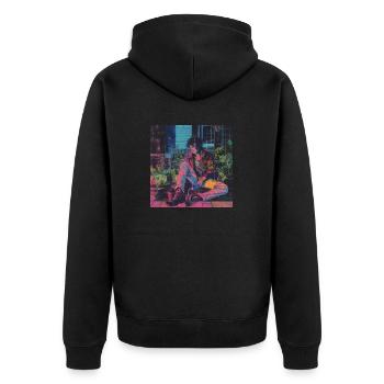 80er Jahre Anime Mädchen beruhigender hochwertiger Modedruck - Unisex Premium Bio Zip Hoodie - Schwarz - Hinten - Nico (187cm)