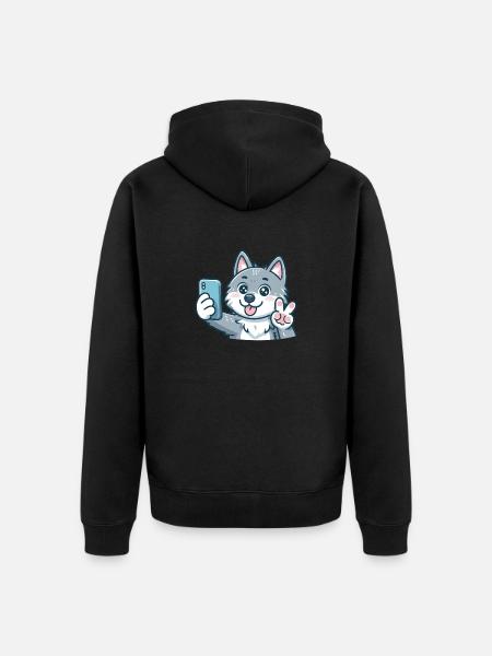 Der süße Selfiewolf - Unisex Premium Bio Zip Hoodie - Schwarz