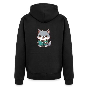 Der lese Wolf - Unisex Premium Bio Zip Hoodie - Schwarz - Hinten - Nico (187cm)