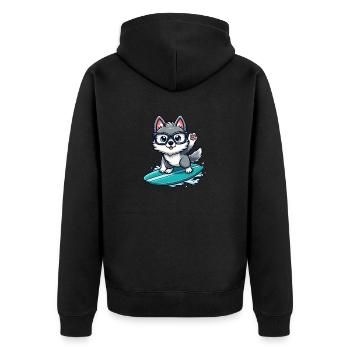 Der Surf Wolf - Unisex Premium Bio Zip Hoodie - Schwarz - Hinten - Nico (187cm)