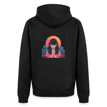 80s anime girl calming high quality fashion print - Unisex Premium Organic Zip Hoodie - black - Back - Nico (187cm)