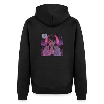 80s anime girl calming high quality fashion print - Unisex Premium Organic Zip Hoodie - black - Back - Nico (187cm)