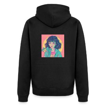 80s anime girl calming high quality fashion print - Unisex Premium Organic Zip Hoodie - black - Back - Nico (187cm)