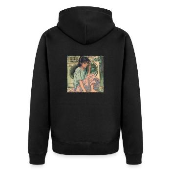 Impression de mode de haute qualité de fille anime des années 80 - Veste à capuche bio Premium Unisexe - noir - Dos - Nico (187cm)