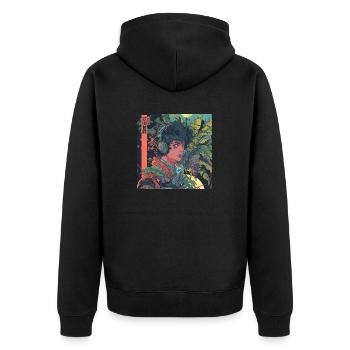 80er Jahre Anime Plantlover Musik hören Drucken - Unisex Premium Bio Zip Hoodie - Schwarz - Hinten - Nico (187cm)