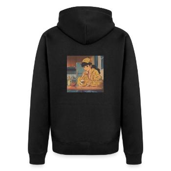 80er Jahre Anime Mädchen beruhigender hochwertiger Modedruck - Unisex Premium Bio Zip Hoodie - Schwarz - Hinten - Nico (187cm)