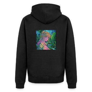 80er Jahre Anime Mädchen beruhigender hochwertiger Modedruck - Unisex Premium Bio Zip Hoodie - Schwarz - Hinten - Nico (187cm)