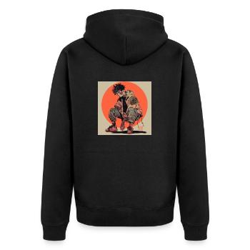 80er Jahre Anime Typ beruhigender hochwertiger Modedruck - Unisex Premium Bio Zip Hoodie - Schwarz - Hinten - Nico (187cm)