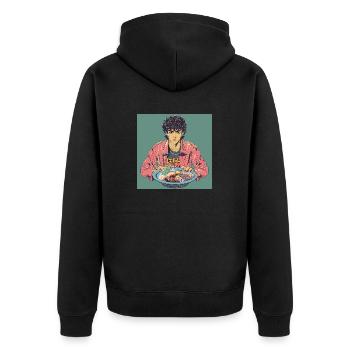 80s anime guy calming high quality fashion print - Unisex Premium Organic Zip Hoodie - black - Back - Nico (187cm)
