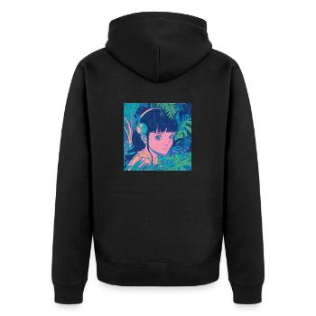 80er Jahre Anime Plantlover Musik hören Drucken - Unisex Premium Bio Zip Hoodie - Schwarz - Hinten - Nico (187cm)