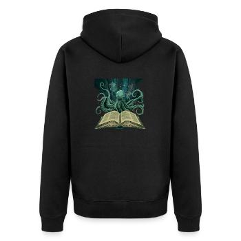 Buch - Unisex Premium Bio Zip Hoodie - Schwarz - Hinten - Nico (187cm)