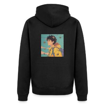 80s anime guy calming high quality fashion print - Unisex Premium Organic Zip Hoodie - black - Back - Nico (187cm)