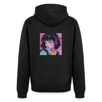 80er Jahre Anime Mädchen beruhigender hochwertiger Modedruck - Unisex Premium Bio Zip Hoodie - Schwarz - Hinten - Nico (187cm)