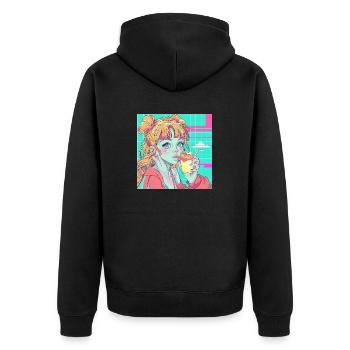 80er Jahre Anime Mädchen beruhigender hochwertiger Modedruck - Unisex Premium Bio Zip Hoodie - Schwarz - Hinten - Nico (187cm)