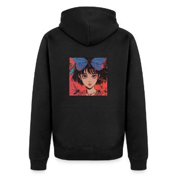 80s anime girl calming high quality fashion print - Unisex Premium Organic Zip Hoodie - black - Back - Nico (187cm)