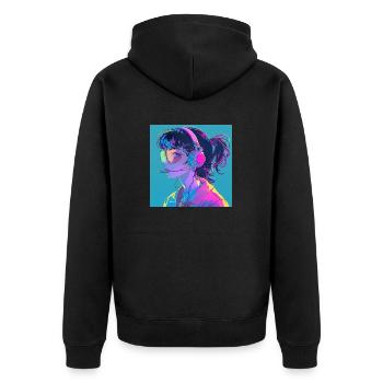 Impression de mode de haute qualité de fille anime des années 80 - Veste à capuche bio Premium Unisexe - noir - Dos - Nico (187cm)