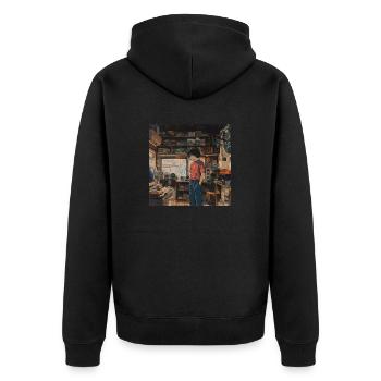 80er Jahre Anime Typ beruhigender hochwertiger Modedruck - Unisex Premium Bio Zip Hoodie - Schwarz - Hinten - Nico (187cm)