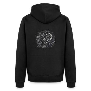 Mystische Sternenkarte - Unisex Premium Bio Zip Hoodie - Schwarz - Hinten - Nico (187cm)