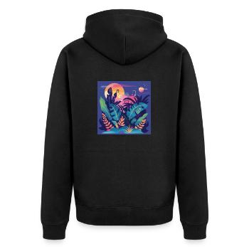 Pflanzen und Musik - hochwertiger Modedruck - Unisex Premium Bio Zip Hoodie - Schwarz - Hinten - Nico (187cm)