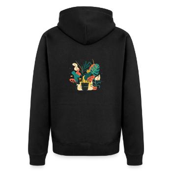 Pflanzen und Musik - hochwertiger Modedruck - Unisex Premium Bio Zip Hoodie - Schwarz - Hinten - Nico (187cm)