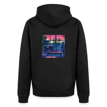 Pflanzen und Musik - hochwertiger Modedruck - Unisex Premium Bio Zip Hoodie - Schwarz - Hinten - Nico (187cm)