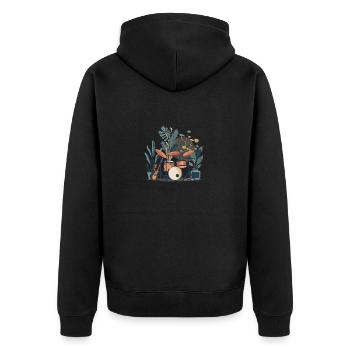 Pflanzen und Musik - hochwertiger Modedruck - Unisex Premium Bio Zip Hoodie - Schwarz - Hinten - Nico (187cm)