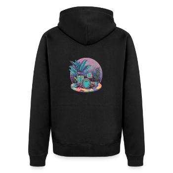 Pflanzen und Musik - hochwertiger Modedruck - Unisex Premium Bio Zip Hoodie - Schwarz - Hinten - Nico (187cm)