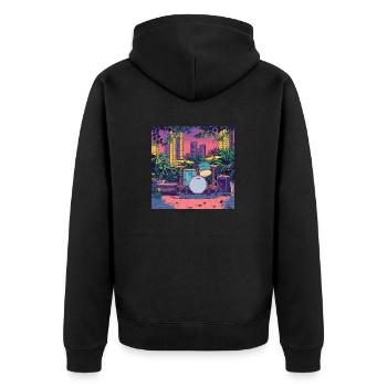Pflanzen und Musik - hochwertiger Modedruck - Unisex Premium Bio Zip Hoodie - Schwarz - Hinten - Nico (187cm)