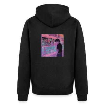 80er Jahre Anime Teen Beruhigender Hochwertiger Modedruck - Unisex Premium Bio Zip Hoodie - Schwarz - Hinten - Nico (187cm)