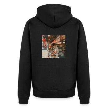 80er Jahre Anime Teen Beruhigender Hochwertiger Modedruck - Unisex Premium Bio Zip Hoodie - Schwarz - Hinten - Nico (187cm)