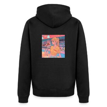 80er Jahre Anime Teen Beruhigender Hochwertiger Modedruck - Unisex Premium Bio Zip Hoodie - Schwarz - Hinten - Nico (187cm)