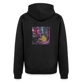 80s anime teen calming high quality fashion print - Unisex Premium Organic Zip Hoodie - black - Back - Nico (187cm)