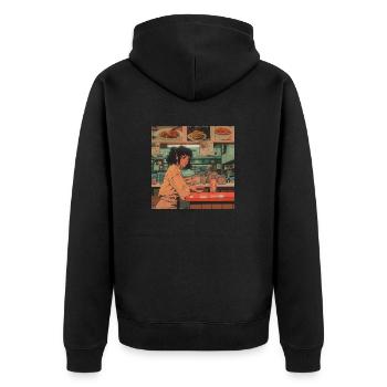 80er Jahre Anime Teen Beruhigender Hochwertiger Modedruck - Unisex Premium Bio Zip Hoodie - Schwarz - Hinten - Nico (187cm)