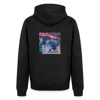 80er Jahre Anime Teen Beruhigender Hochwertiger Modedruck - Unisex Premium Bio Zip Hoodie - Schwarz - Hinten - Nico (187cm)