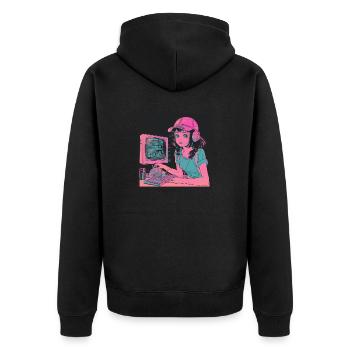 80er Jahre Anime Teen Beruhigender Hochwertiger Modedruck - Unisex Premium Bio Zip Hoodie - Schwarz - Hinten - Nico (187cm)