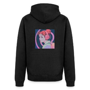 80er Jahre Anime Teen Beruhigender Hochwertiger Modedruck - Unisex Premium Bio Zip Hoodie - Schwarz - Hinten - Nico (187cm)