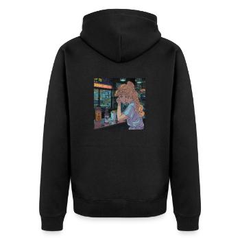 80er Jahre Anime Teen Beruhigender Hochwertiger Modedruck - Unisex Premium Bio Zip Hoodie - Schwarz - Hinten - Nico (187cm)