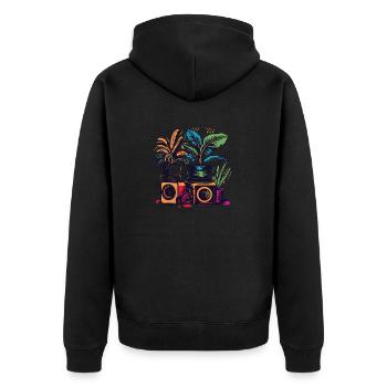 Pflanzen und Musik - hochwertiger Modedruck - Unisex Premium Bio Zip Hoodie - Schwarz - Hinten - Nico (187cm)