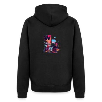 Pflanzen und Musik - hochwertiger Modedruck - Unisex Premium Bio Zip Hoodie - Schwarz - Hinten - Nico (187cm)