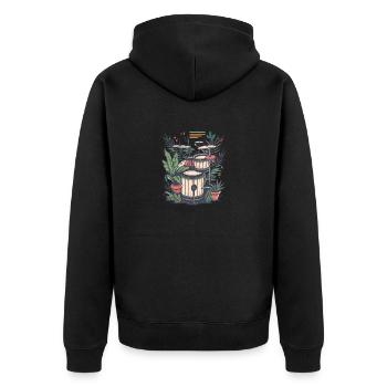 Pflanzen und Musik - hochwertiger Modedruck - Unisex Premium Bio Zip Hoodie - Schwarz - Hinten - Nico (187cm)