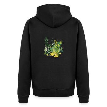 Pflanzen und Musik - hochwertiger Modedruck - Unisex Premium Bio Zip Hoodie - Schwarz - Hinten - Nico (187cm)