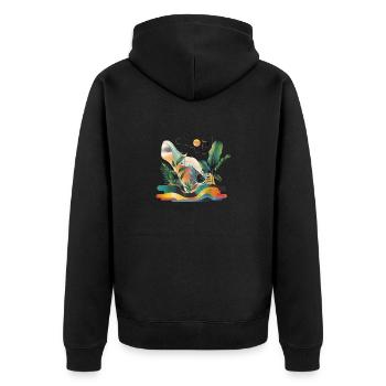 Pflanzen und Musik - hochwertiger Modedruck - Unisex Premium Bio Zip Hoodie - Schwarz - Hinten - Nico (187cm)