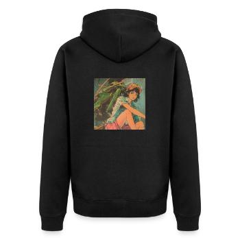 80s anime teen calming high quality fashion print - Unisex Premium Organic Zip Hoodie - black - Back - Nico (187cm)