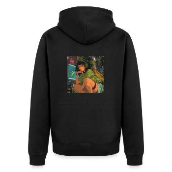 80er Jahre Anime Teen Beruhigender Hochwertiger Modedruck - Unisex Premium Bio Zip Hoodie - Schwarz - Hinten - Nico (187cm)