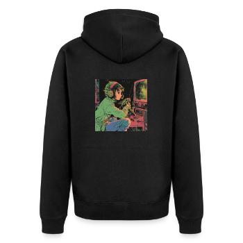 80s anime teen calming high quality fashion print - Unisex Premium Organic Zip Hoodie - black - Back - Nico (187cm)