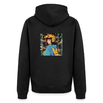 80er Jahre Anime Teen Beruhigender Hochwertiger Modedruck - Unisex Premium Bio Zip Hoodie - Schwarz - Hinten - Nico (187cm)