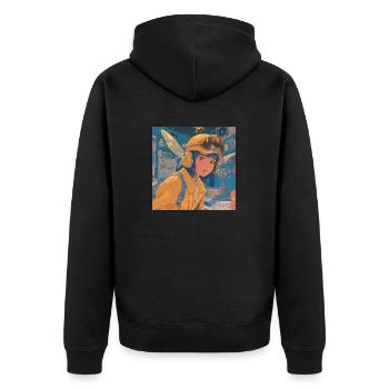80er Jahre Anime Teen Beruhigender Hochwertiger Modedruck - Unisex Premium Bio Zip Hoodie - Schwarz - Hinten - Nico (187cm)